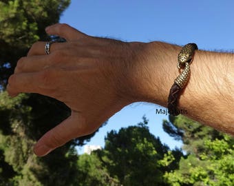 genuine leather ouroboros snake bracelet zamak snake clasp genuine leather custom made womens leather bracelet mens leather bracelet