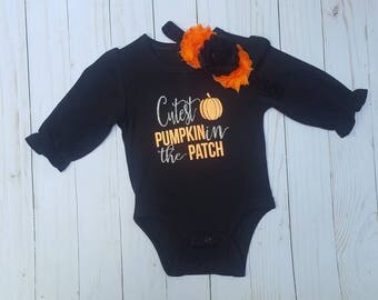 Cutest Pumpkin in the Patch- ruffle sleeve, girl fall outfit, pumpkin shirt girl, halloween outfit, fall shirt for girl, thanksgiving shirt