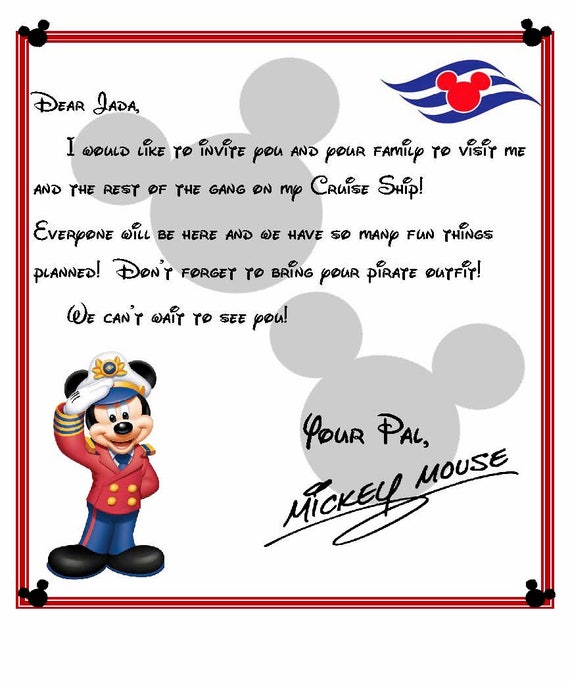 Custom Disney Cruise Letter From Mickey Invitation To Disney