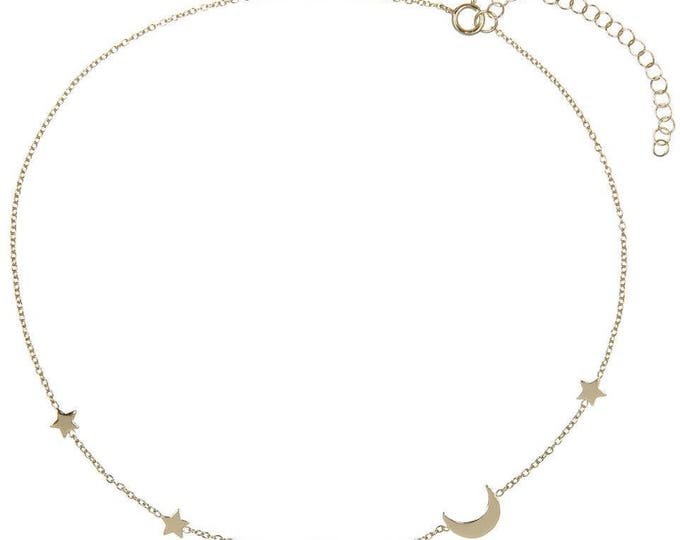 Custom Crescent and Star,Silver Moon and Star,rose star,moon and star necklace,gold moon,gold star necklace