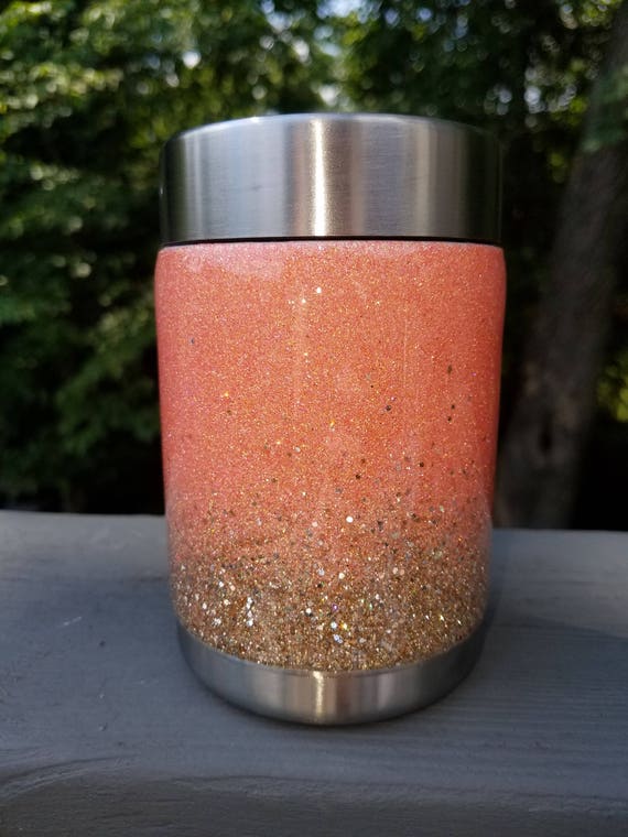 glitter yeti / Peach to chunky gold stainless steel can cooler