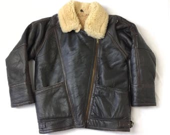 Women's Shearling Flying Jacket Sheepskin Coat Dark Brown Leather Cream Thick Fur Lining B3 Outerwear fits Size 12