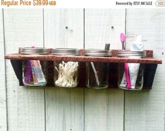 ON SALE Mason Jar Bathroom Organizer - Rustic Bathroom Wall Decor - Bathroom Caddy - Mason Jar Planter - Wall Organizer - Bathroom Organizat