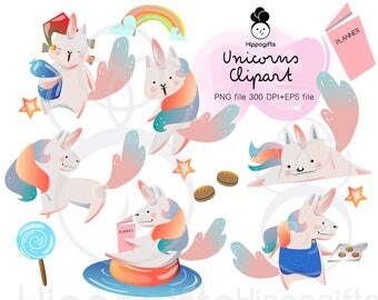 Cute unicorns clipart commercial use ,unicorns PNG graphics,planner digital clipart - A001