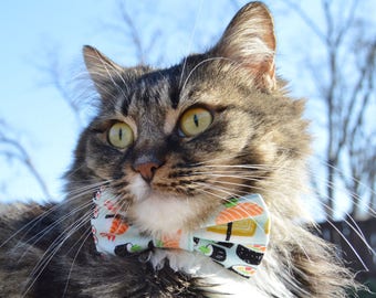 Sushi cat bow tie collar, sushi cat collar, food cat bow tie, blue cat collar, fish bow tie for cat, kitten bow tie, kitten collar, cat bow