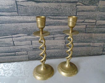 pair brass twisted candlesticks