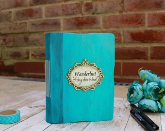 Wanderlust Personalized Travel journal, Turquoise blue Journal