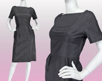 Vintage 60s Dress XS S, Jackie O Dress, Little Black Dress, Mad Men Dress, Home Made Dress, Short Sleeve Dress, Midi Dress, SIZE XS S