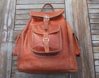 Sac à Dos Vintage En Cuir Années 1970 - Grand Modèle - Style Rétro - Occasion