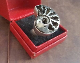 ON SALE Vintage Fossil and Sterling Silver Ring