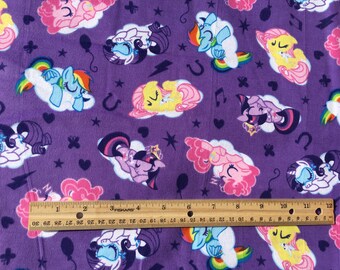 1/2 yard My Little Pony sleeping on purple flannel fabric, 42" wide, 100% cotton