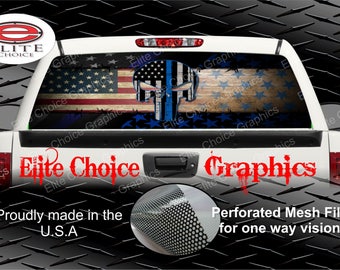 Thin Blue Line Police American Flag Rear Window Graphic Tint