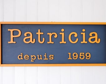 Tableau avec prénom et date de votre choix - Board with name and date you want - with present - idée cadeau - naissance, mariage handmade