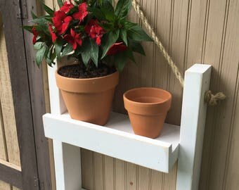 Decorative ladder shelf plant stand | Indoor hanging wall planter | Rustic vertical herb garden | Wooden ladder plant shelf farmhouse decor