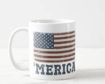 MERICA, American Flag - 11oz Ceramic Mug
