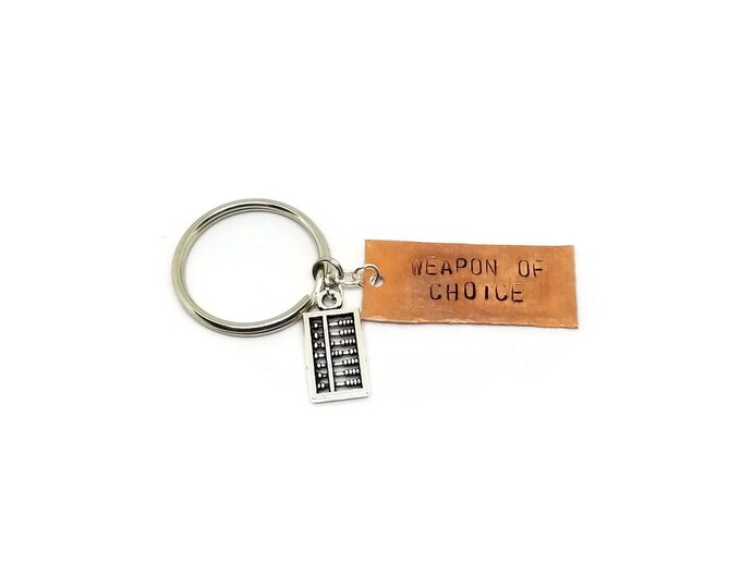 Weapon of Choice Hand Stamped Copper Key Chain, Abacus Charm Keychain, Math Gift, Gift for Nerd, Mathlete Keychain, Unique Birthday Gift