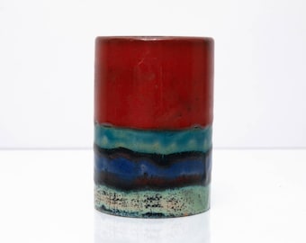 Vintage German Ceramic Cup / Vase / Pen Holder in Red Blue Turquoise