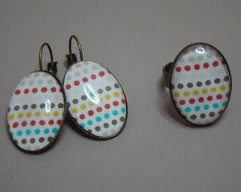Polka dot earrings and ring set