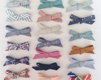 SET of Fabric Bows/ Nylon Baby Headband/ School Girl Bow Hair Clip/ Floral Bow/ Rifle Paper Co Fabric/ Hand Tied Bows/ Newborn Photo Prop