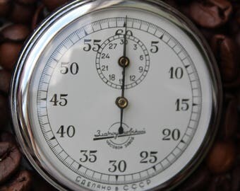 Soviet stopwatch Zlatoust, chronometer USSR, mechanical pocket stopwatch, working.
