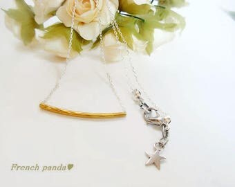 The Choker necklace minimalist silver plated chain, Golden tube bead