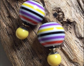 Beautiful multicolor stripes double sided earrings (front and back French style tribal chic studs)