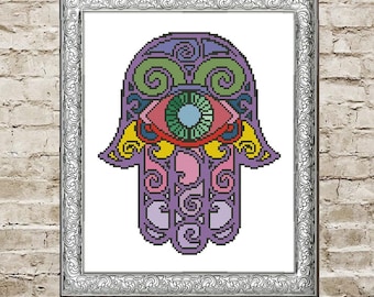 Cross stitch pattern Yoga gift for yoga Cross stitch PDF Hamsa hand Yoga art Yoga decor Color me Evil eye hamsa Yoga wall art Chakra gift