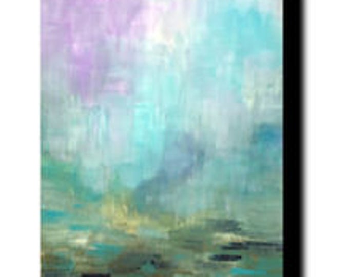 Abstract Landscape - Lavender Canvas Wrap Giclee, Lavandar, Teal sky, Impressionism, Modern Monet, Living Room, Beach House, Print Painting