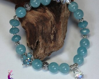 Bracelet "Healthy" in aquamarine, chalcedony with white Crystal pendant
