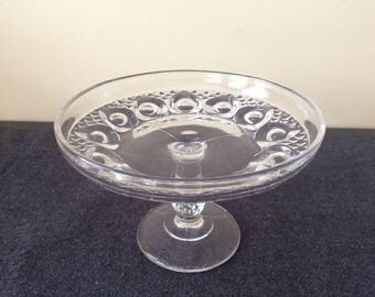 Vintage Clear Pressed Glass Compote, Clear Glass Pedestal Candy Dish, Pedestal Plate, Dessert Buffet Pedestal Plate, Hostess Gift, PL3623