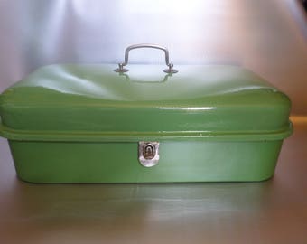 Vintage enamel bread bin * enamel bread box * bread bin * brotkasten * boîte au pain * caisse au pain émail * 1950s