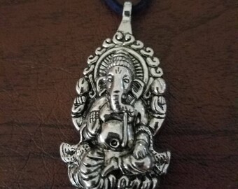 Hindu Ganesh on black suede cord