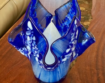 Blue and White Candleholder or Vase
