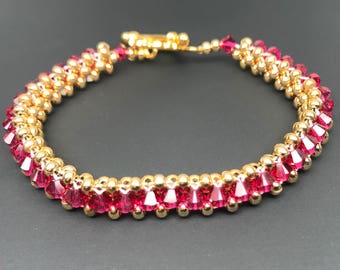 Swarovski Crystal Bracelet, Swarovski bracelet, crystal bracelet, Ruby bracelet, 24k gold bracelet, beaded bracelet, woven bracelet