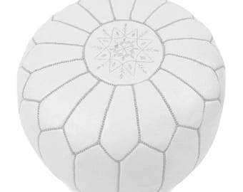 handmade moroccan leather pouf white pouf - Unfilled