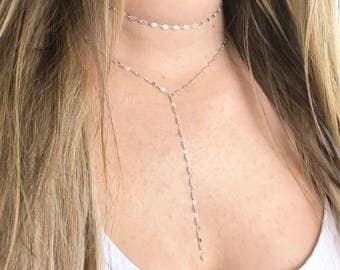 Silver Choker Necklace- Simple Silver Choker, Silver Chain Choker, Silver Dainty Choker, Silver Lariat, Silver Choker, Lariat Necklace