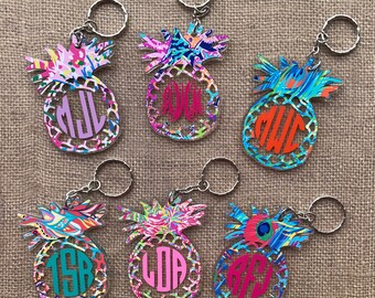 Lilly Pineapple Keychain, Lilly Monogram Keychain, Lilly Inspired Keychain, Personalized Keychain, Monogrammed Keychain