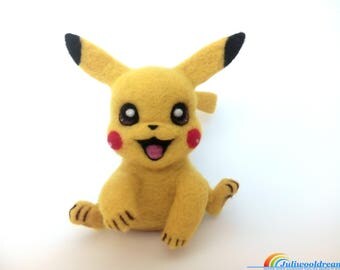 Pokemon Pikachu, Needle felted pokemon, Pokemon, Wool toy, Felted sculpture, Pokemon gifts, Needle felt, Cartoon hero, Home decor, Felt