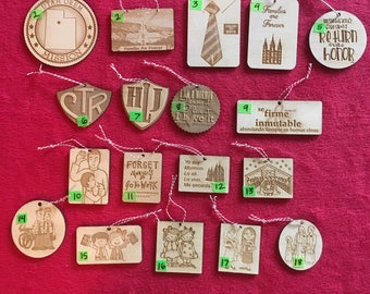 Wood LDS missionary ornaments