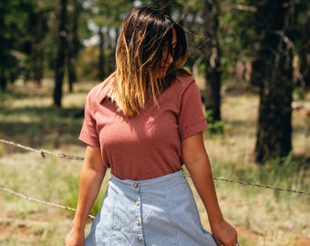 Blue Picnic Circle Skirt w/ Buttons