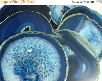 Christmas in July SALE Drink Coasters -Blue Natural Agate Drink Coasters -Natural stone Coasters- Coasters, Stone coasters, coasters-Agate C