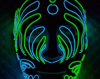 Bassnectar 808 Light Up Mask - 15+ft of EL-Wire,Exclusive,Basshead,Rave,Festival,Halloween,Party,Masquerade,Burning Man,lit