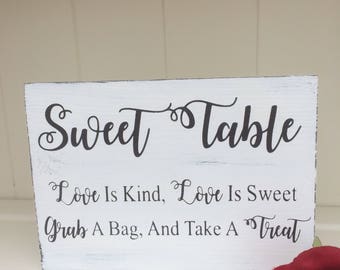 Free Standing Wooden Shabby Chic Wedding Sign, Treat Sign Wedding Sign, Sweet Table Sign - Sweet Table Love Is Kind, Love Is Sweet