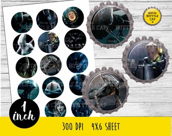 COD177-50% OFF SALE Alien convenant Digital Collage Sheet-1 inch Bottlecap-Printable Image Download for pendants magnets party bottle cap