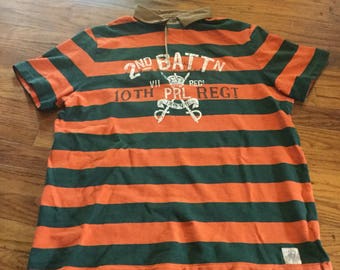 Polo Ralph Lauren SS Rugby shirt vtg striped 2nd battn 10th Regt custom fit