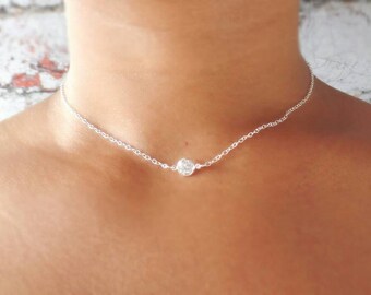 Sterling Silver Choker - Cubic Zirconia - Choker Necklace - Crystal Choker - Dainty Necklace - Silver Choker - Chain Choker - Gift for Her