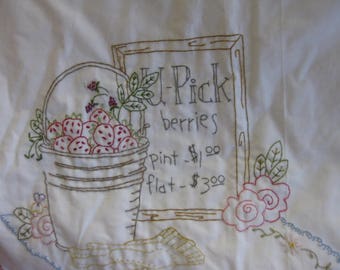 Berry Picking Embroidered Quilt