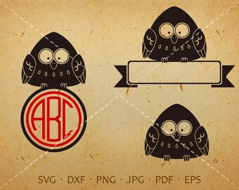 Owl SVG, Owl Monogram SVG with circle font, Owl Baby Clipart Shirt SVG Silhouette Cricut Cut Files Commercial and Personal Use