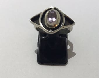 Bague en argent 925 avec améthyste forme géométrique losange œil, french vintage taille 52 française