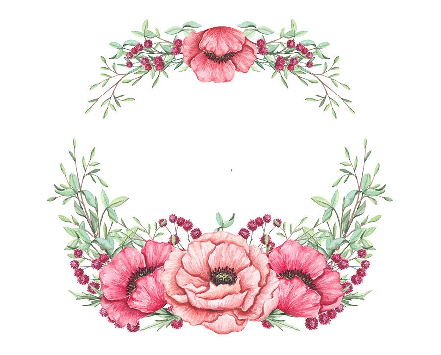 Watercolour Flowers Frame Border Clip Art PNG High Resolution